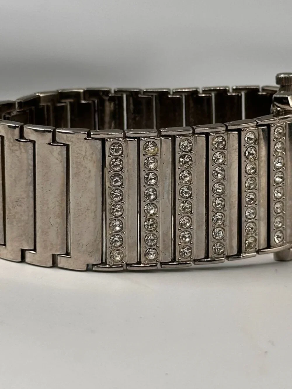 Mark by Avon Watch Womens Silver Tone Square Dial Rhinestones New Battery 7.5